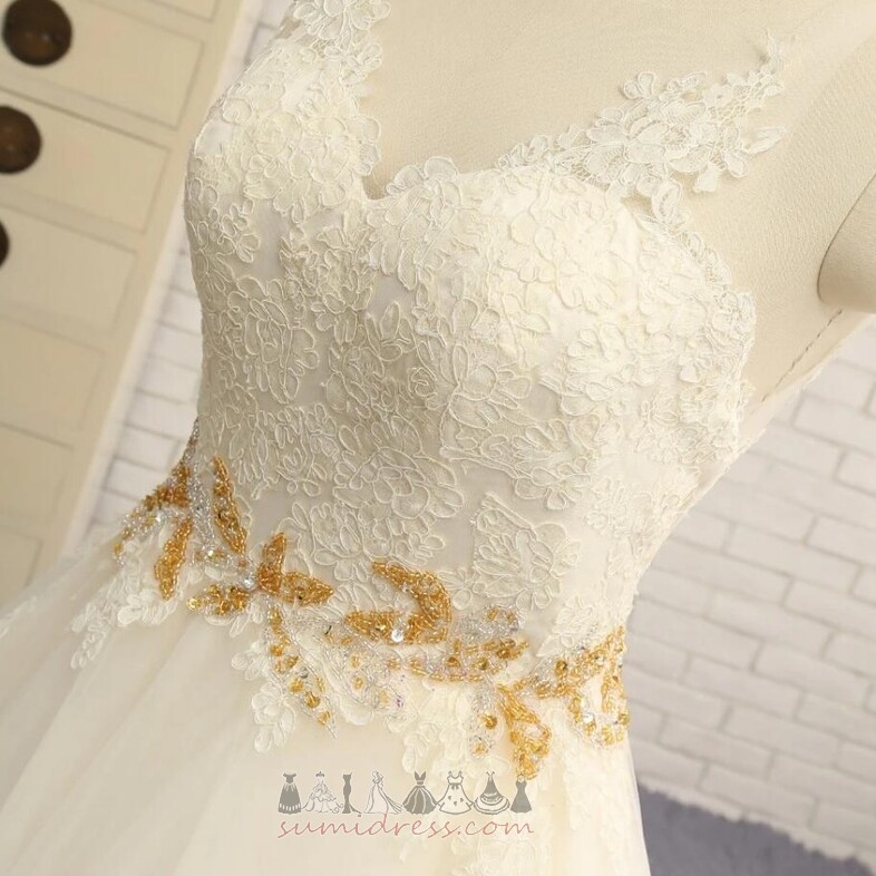 Свадебные платье без спинки V-образным вырезом бисера пояса Природные Талия Без рукавов длинный