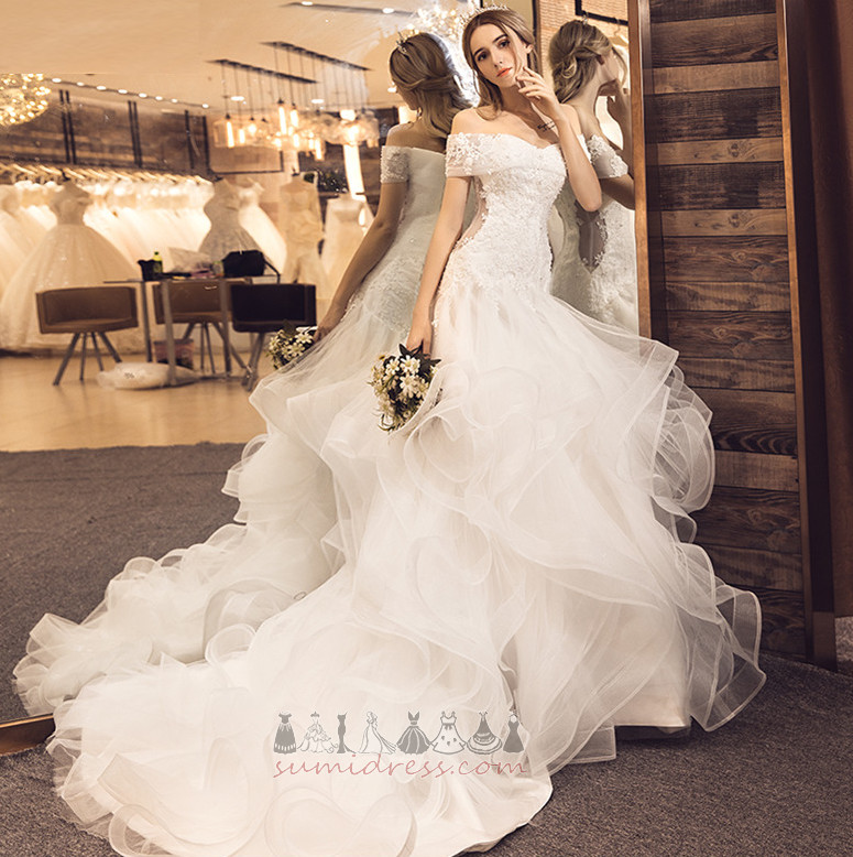 Свадебные платье Классик длинный Аппликации крышками рукава A-линия суд поезд
