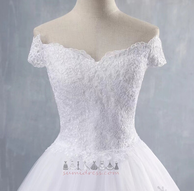 Свадебные платье Классик длинный повязка тюль С плеча Короткие рукава