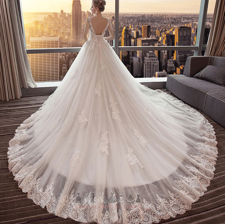 Свадебные платье кружево Природные Талия роскошный V-образным вырезом Кружевной оверлея