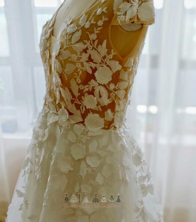 Свадебные платье лето A-линия крышками рукава V-образным вырезом тюль Открытый