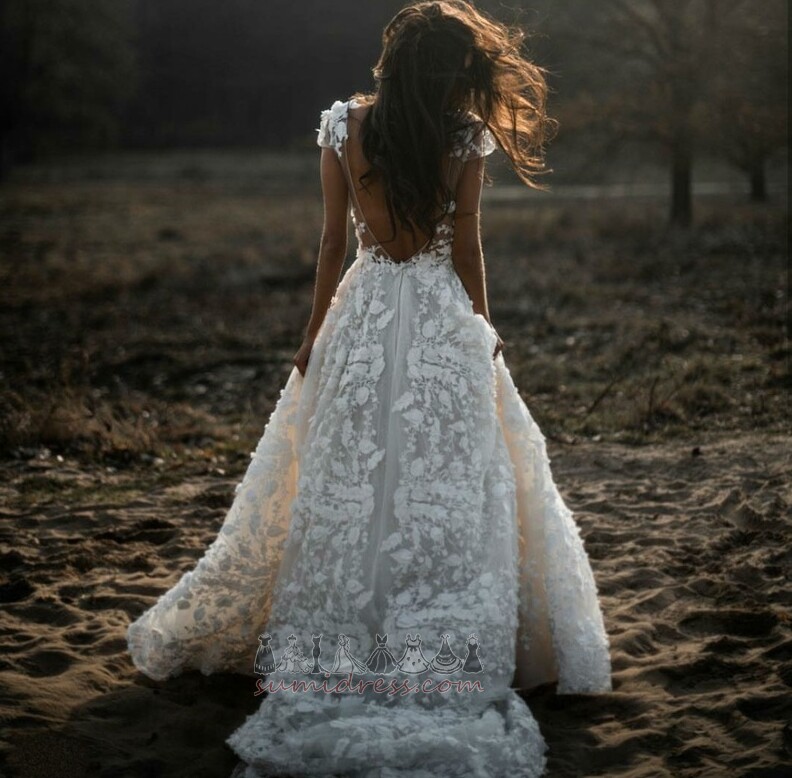 Свадебные платье лето A-линия крышками рукава V-образным вырезом тюль Открытый