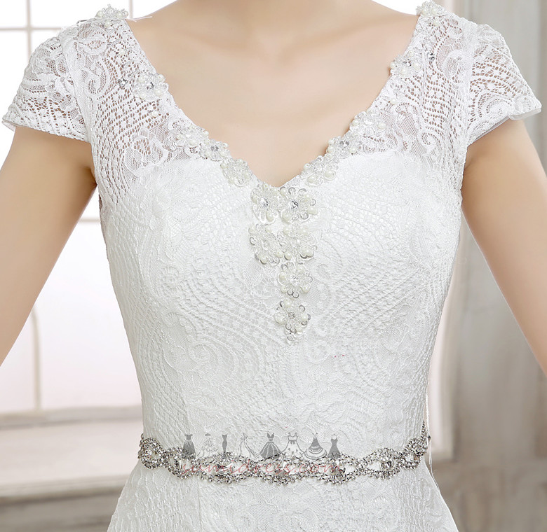 Свадебные платье русалка Маленький крышками рукава атласная развальцовка элегантный