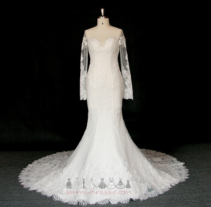Свадебные платье русалка Невидимый рукава Кафедральный шлейф Long sleeves средний формальный
