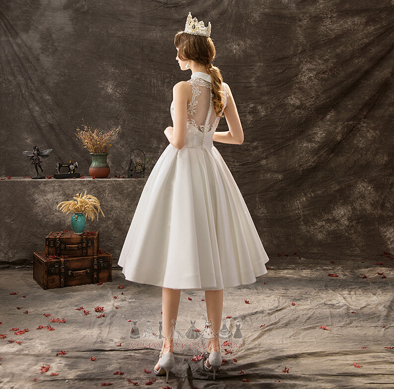 Свадебные платье Высокая шея Чисто обратно элегантный Природные Талия Без рукавов длиной до колена