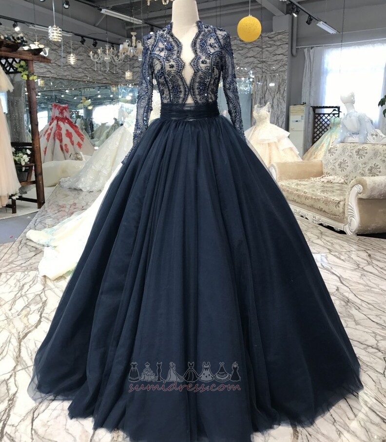 Sweep Train Draped Long Sleeves Elegant Lace Overlay Tulle Wedding Dress