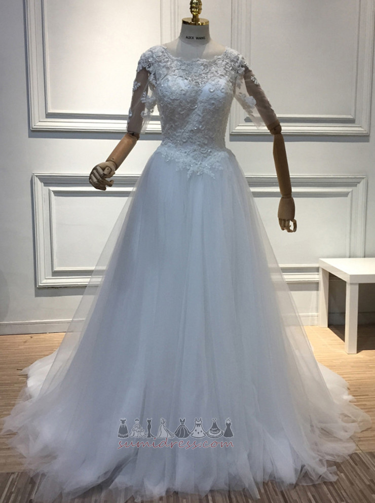 Sweep Train Elegant Spring Lace Natural Waist A-Line Wedding Dress