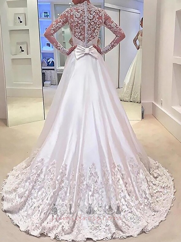 Sweep Train Illusion Sleeves Lace Deep v-Neck Floor Length Elegant Wedding Dress