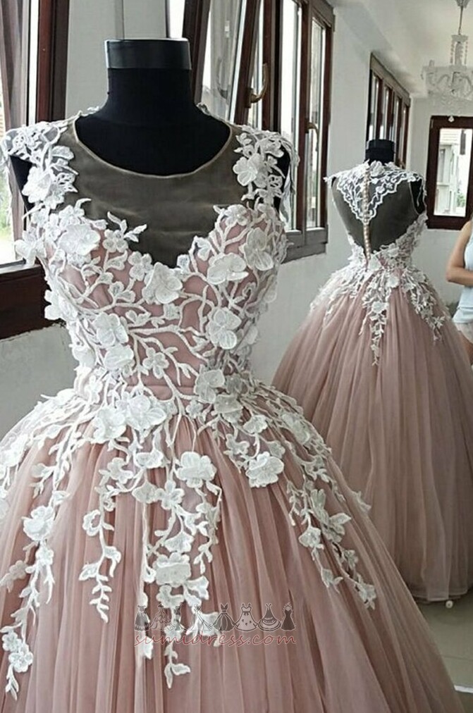 Sweep Train Jewel Accented Rosette Floor Length Natural Waist Prom Dress