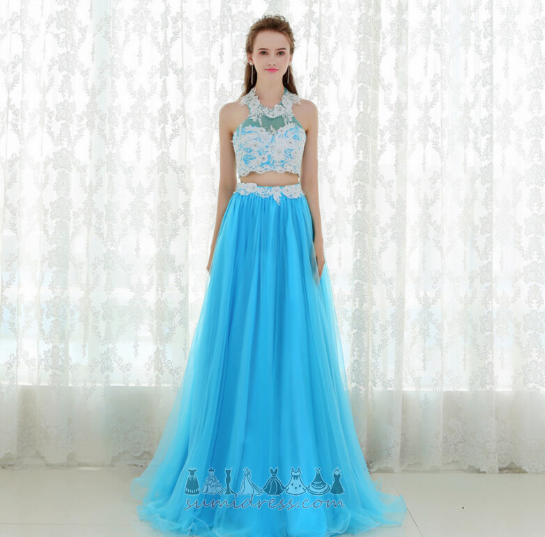 Sweep Train Jewel Floor Length A-Line Lace Overlay Elegant Prom Dress
