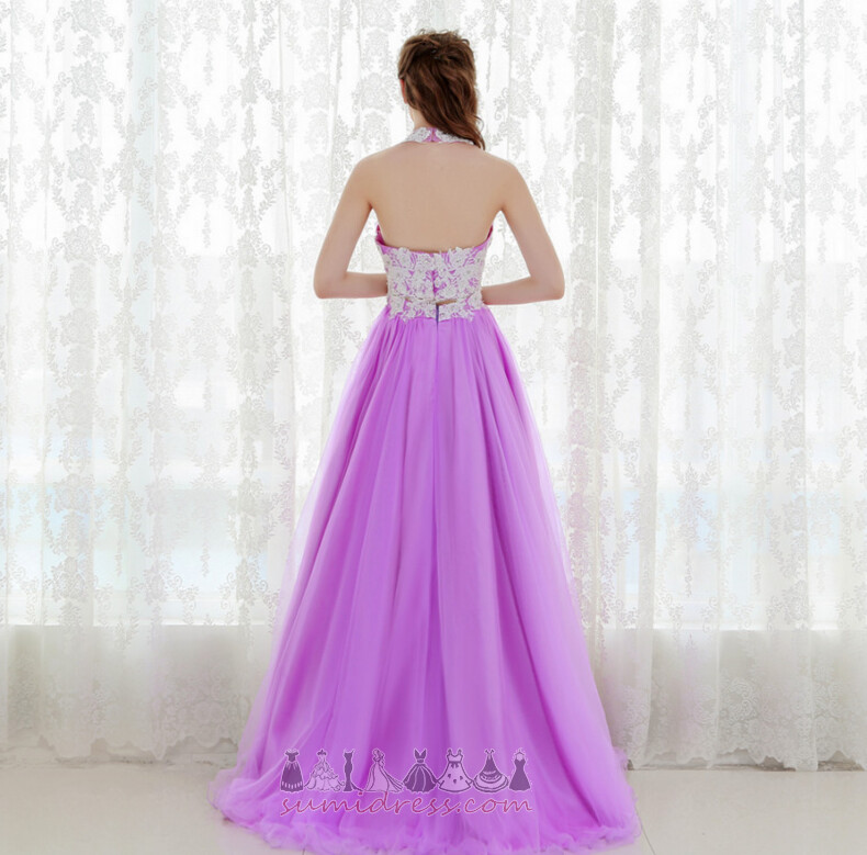Sweep Train Jewel Floor Length A-Line Lace Overlay Elegant Prom Dress