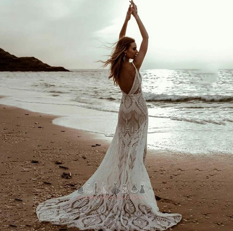 Sweep Train Lace Deep v-Neck Natural Waist Long Mermaid Wedding Dress