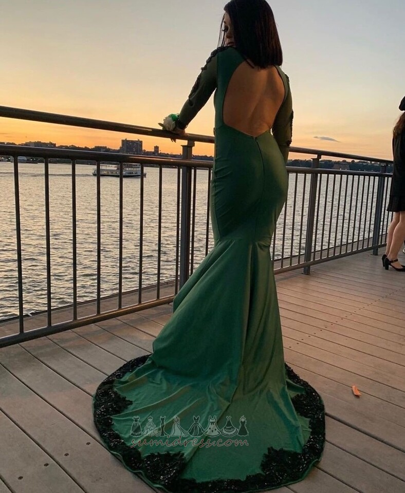 Sweep Train Mermaid V-Neck Sexy Beading Backless Evening Dress