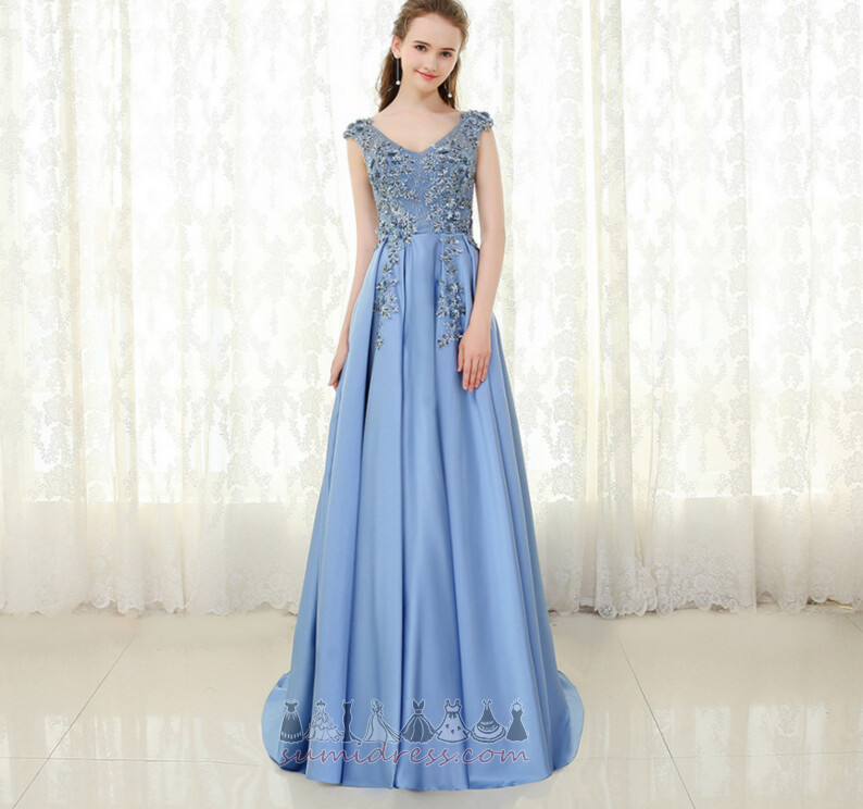 Sweep Train Natural Waist Lace-up Ball Jewel Bodice A-Line Prom Dress
