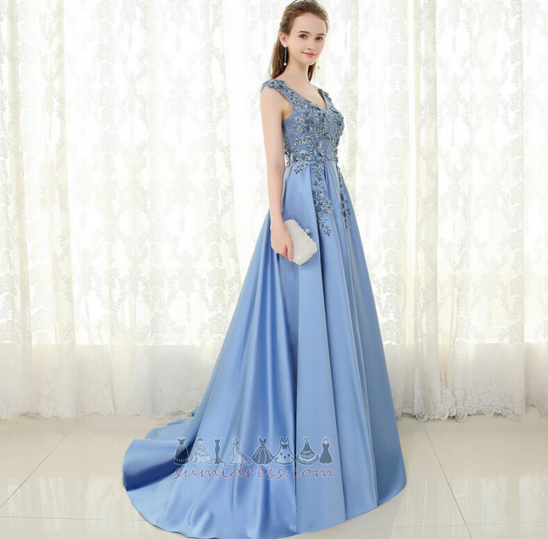 Sweep Train Natural Waist Lace-up Ball Jewel Bodice A-Line Prom Dress
