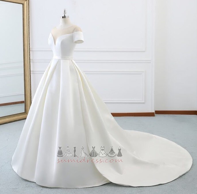 Sweep Train Natural Waist Lace-up Short Sleeves Beach A-Line Wedding Dress