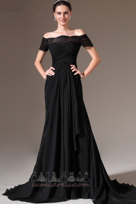 Sweep Train Pleated Bodice banquet Natural Waist Off Shoulder Evening Dress