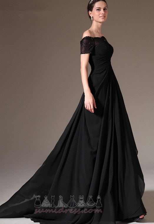 Sweep Train Pleated Bodice banquet Natural Waist Off Shoulder Evening Dress