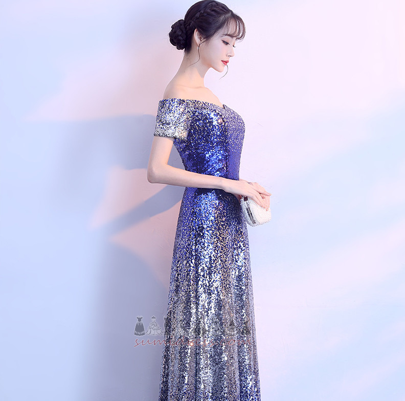 Sweep Train Sequined Bodice String Floor Length Short Sleeves A-Line Prom Dress