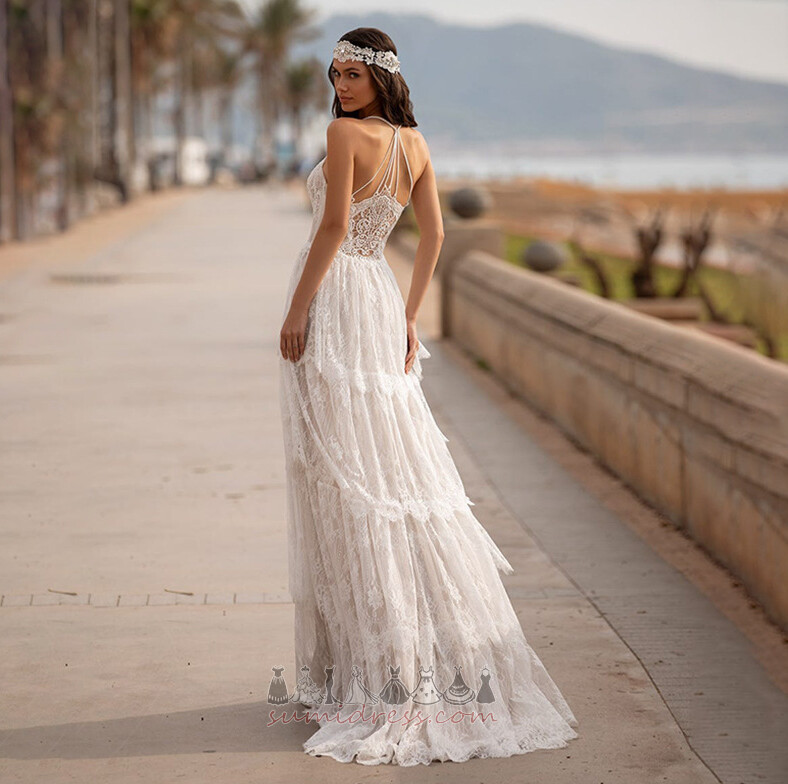 Sweep Train Sleeveless Backless Natural Waist A-Line Beach Wedding Dress