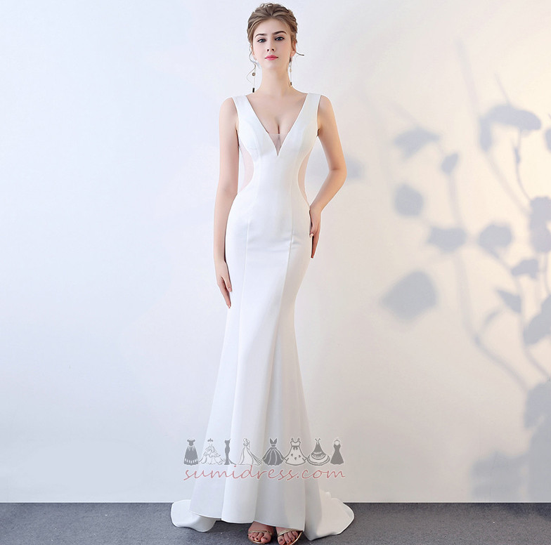 Sweep Train Sleeveless Simple See Through Satin Floor Length Prom Dress