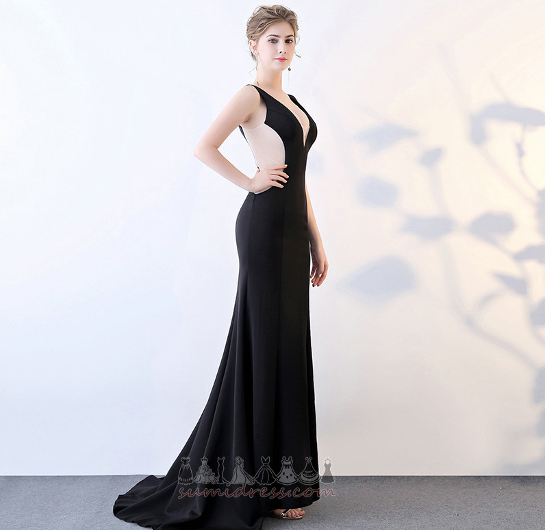 Sweep Train Sleeveless Simple See Through Satin Floor Length Prom Dress