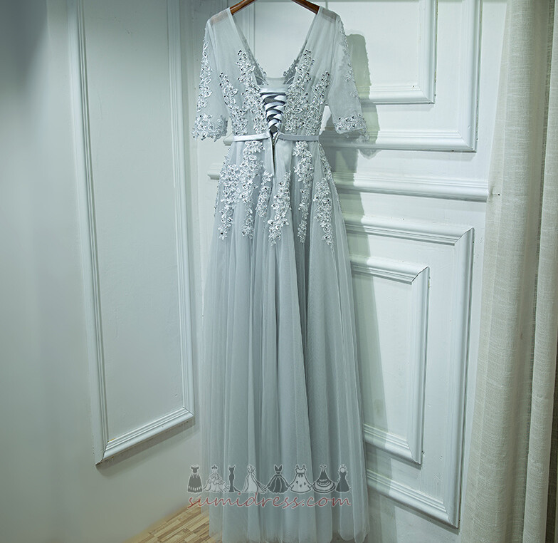 Sweep Train Tulle Beading Half Sleeves Lace-up Cheap Dress of maid of honor