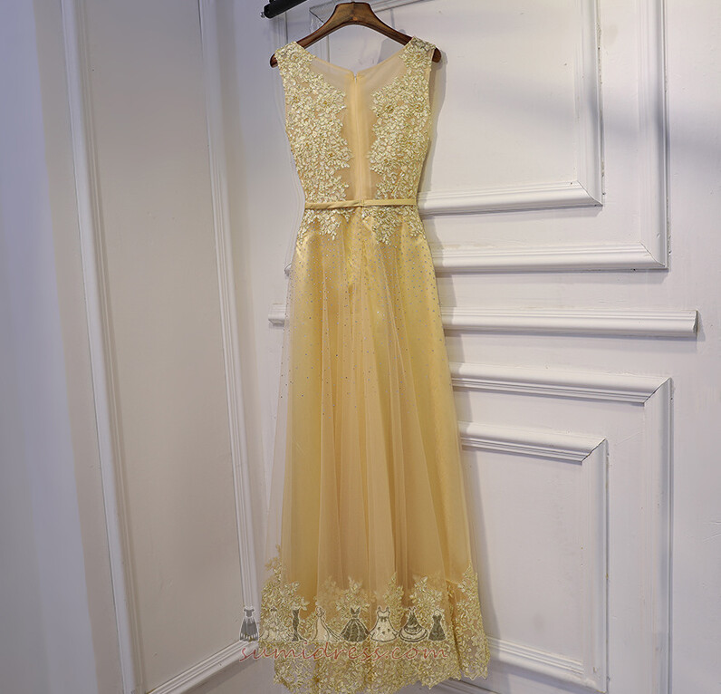 Sweep Train Zipper Up Lace Overlay Thin A-Line Summer Bridesmaid Dress
