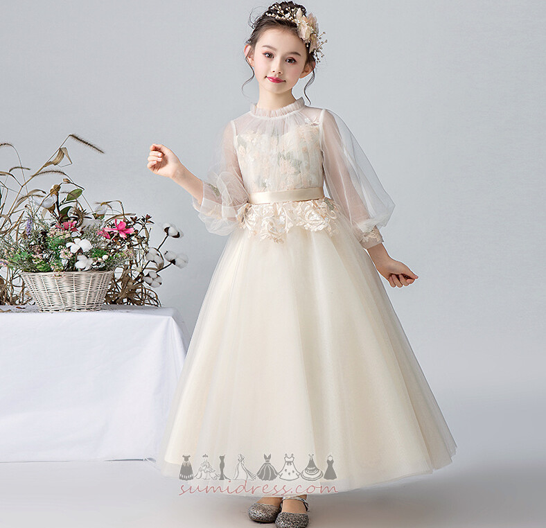 Swing Ankle Length Spring Applique Multi Layer Tulle Communion Dress
