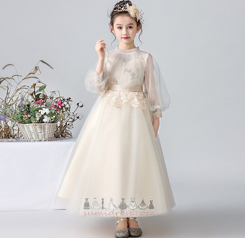 Swing Ankle Length Spring Applique Multi Layer Tulle Communion Dress