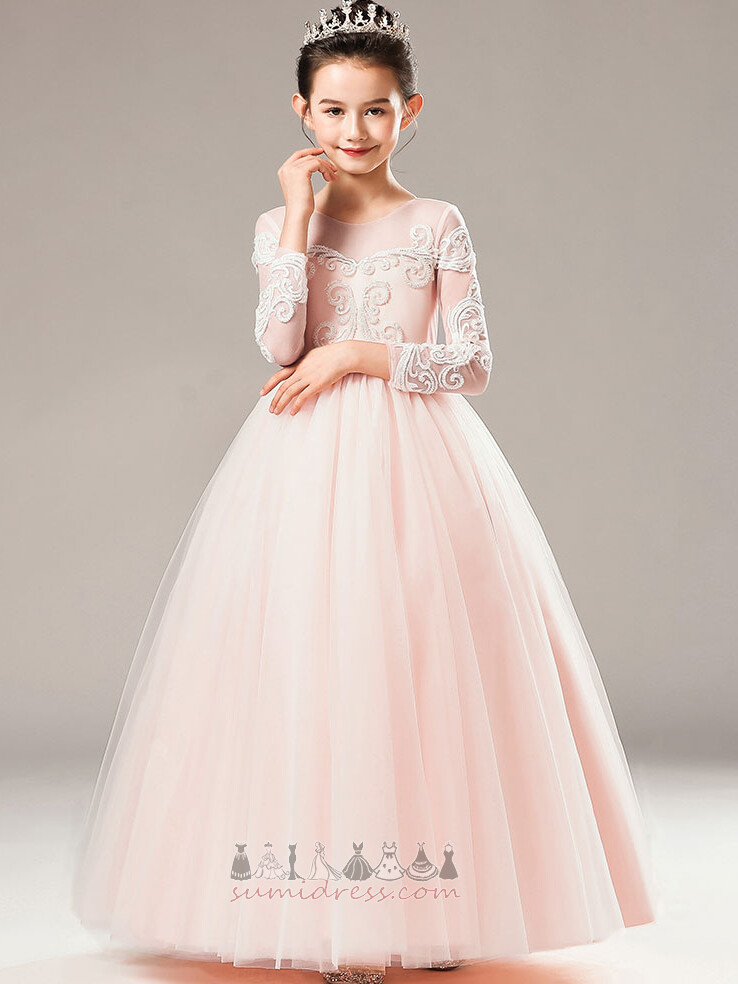 Swing Illusion Sleeves Natural Waist Elegant A-Line Jewel Flower Girl Dress