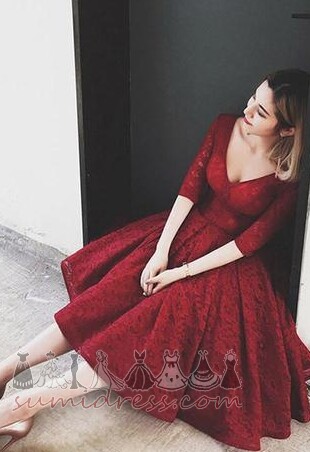 T-shirt 3/4 Length Sleeves Fall A Line Lace-up Lace Evening Dress