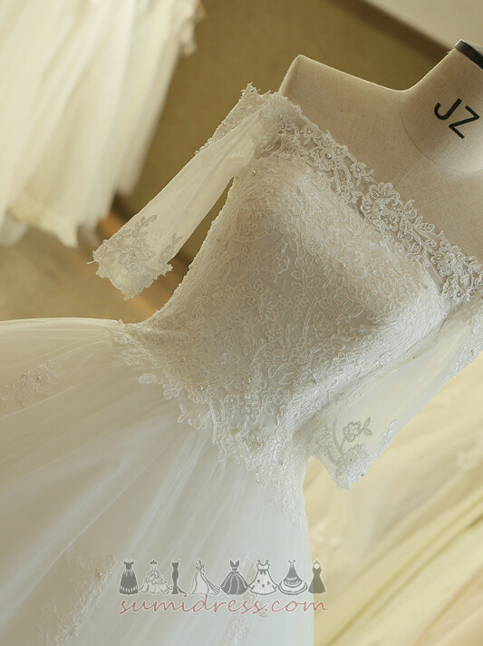 T-shirt Elegant Beading 3/4 Length Sleeves Off Shoulder Inverted Triangle Wedding Dress