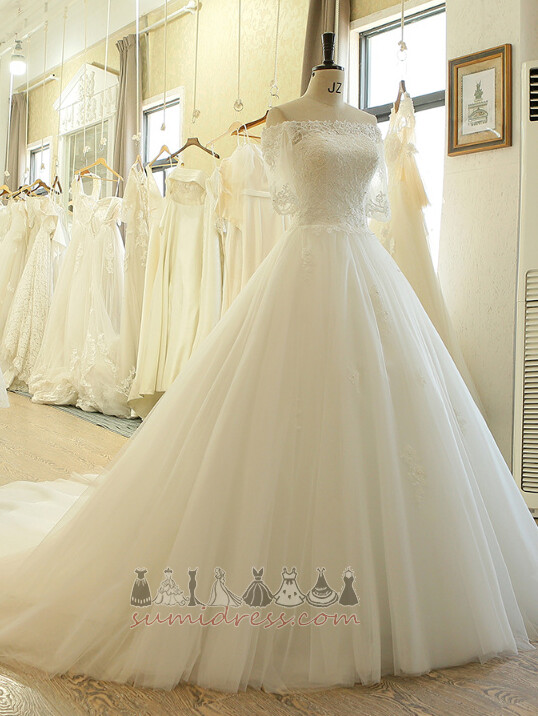T-shirt Elegant Beading 3/4 Length Sleeves Off Shoulder Inverted Triangle Wedding Dress