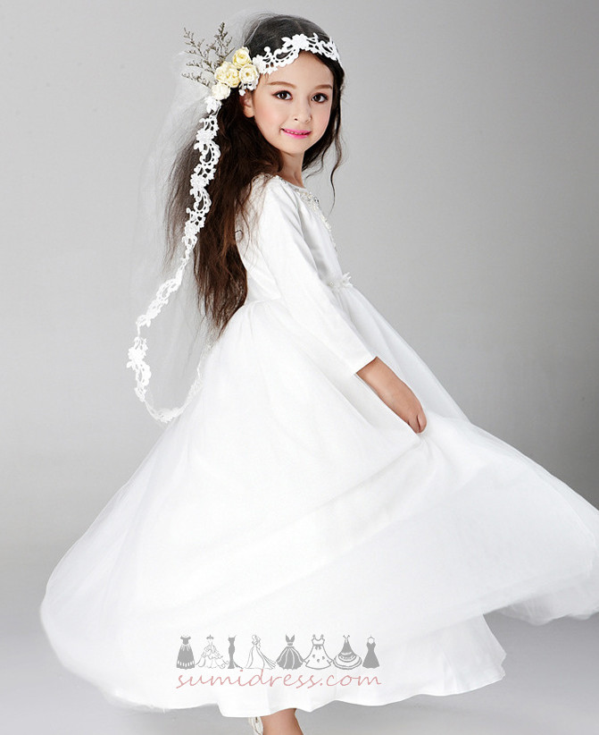 T-shirt Jewel A-Line Ankle Length Long Sleeves Jewel Bodice Flower Girl Dress