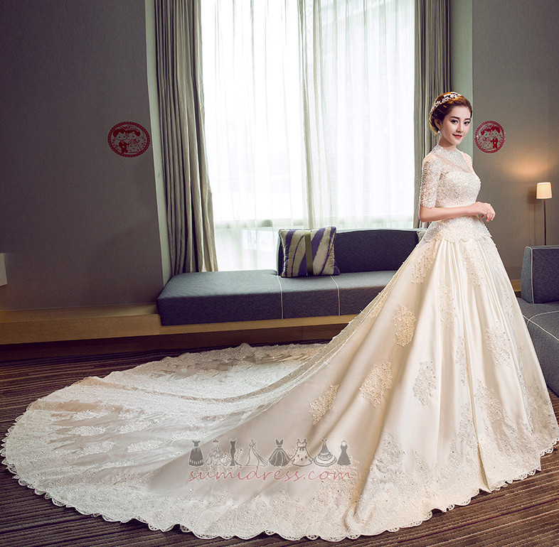 T-shirt Natural Waist Hall High Neck Jewel Bodice Short Sleeves Wedding Dress