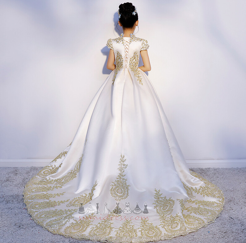 T-shirt Queen Anne Long Satin Natural Waist Embroidery Communion Dress