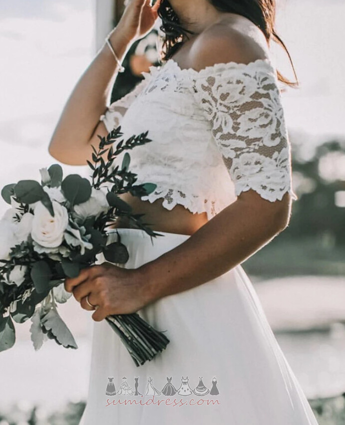 T-shirt Short Sleeves Natural Waist Lace Two Piece A Line Wedding Dress