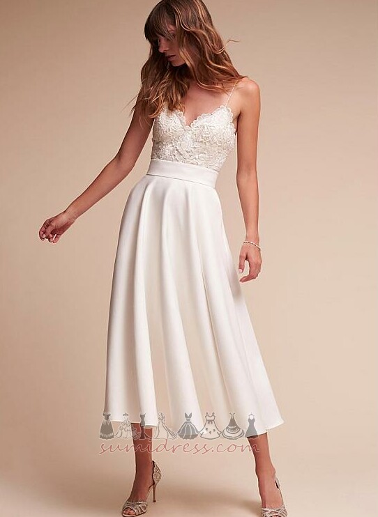 Tea Length Sleeveless Thin Glamorous Satin A-Line Wedding Dress