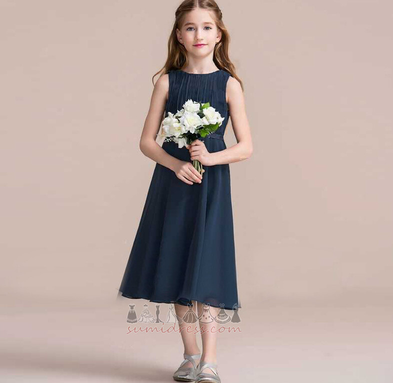 Tea Length Triangle pleat Jewel Sleeveless Natural Waist Simple Little girl dress
