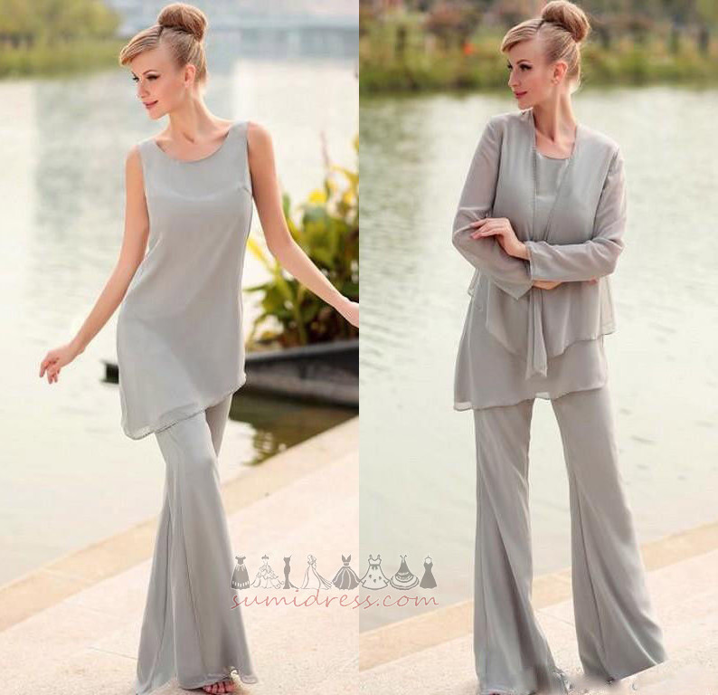 Thin Draped Suit Scoop Chiffon Long Sleeves Pants Suit Mother Dresses