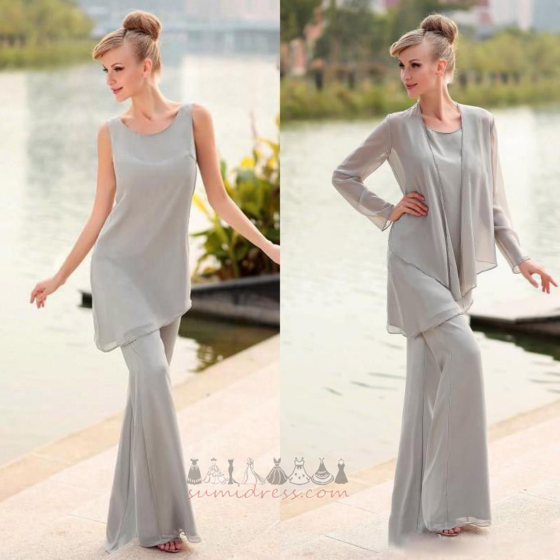 Thin Draped Suit Scoop Chiffon Long Sleeves Pants Suit Mother Dresses