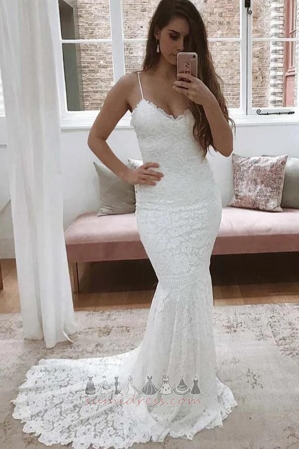 Thin straps Sexy Medium Long Natural Waist Lace Wedding Dress
