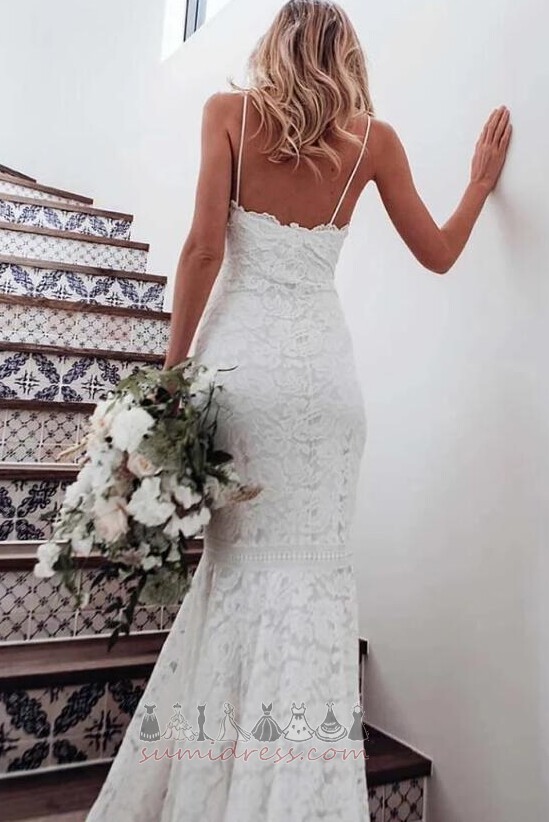 Thin straps Sexy Medium Long Natural Waist Lace Wedding Dress