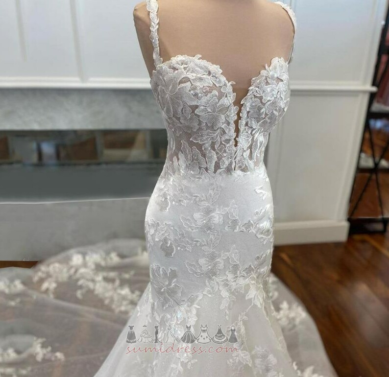 Thin straps Tulle Sweep Train Mermaid Sale Natural Waist Wedding gown
