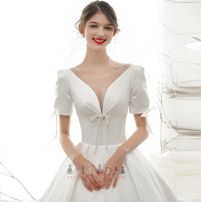 Timeglas Snøring Naturlig Talje Sikning Korte ærmer V-hals bryllup nederdel