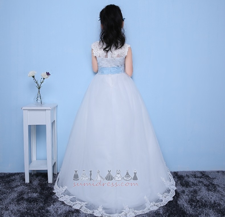 Tiulis Elegantiškas Aplikacijos Grindų ilgis Linija Gamtos juosmens Gėlių mergaitė sijonas