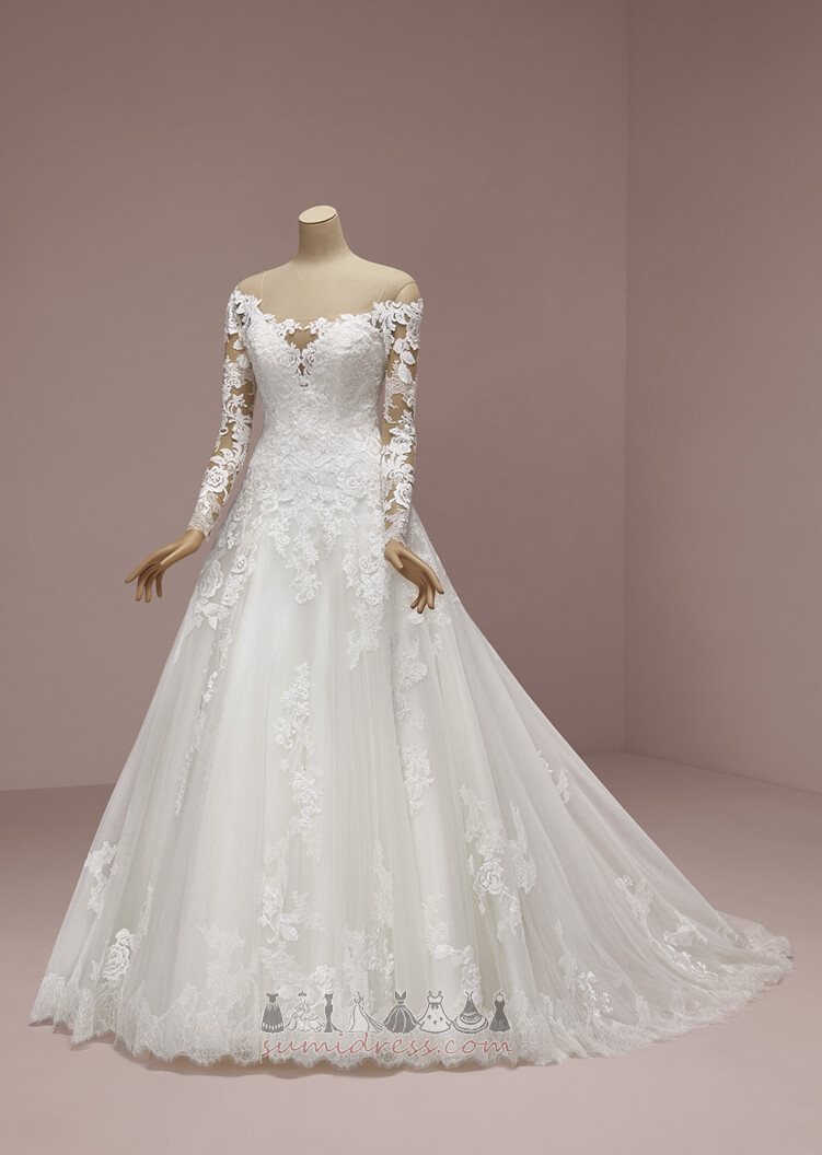 Tiulis Linija Užtrauktukas iki Vintage Ilgai Ilgomis rankovėmis Vestuvinė suknelė