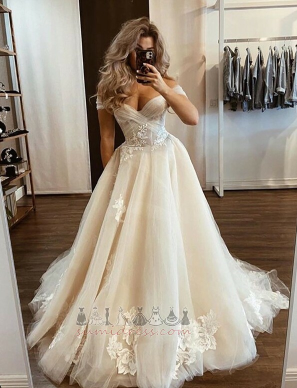 тюль короткі рукави на відкритому повітрі блискавка вгору розкішний Весільна сукня