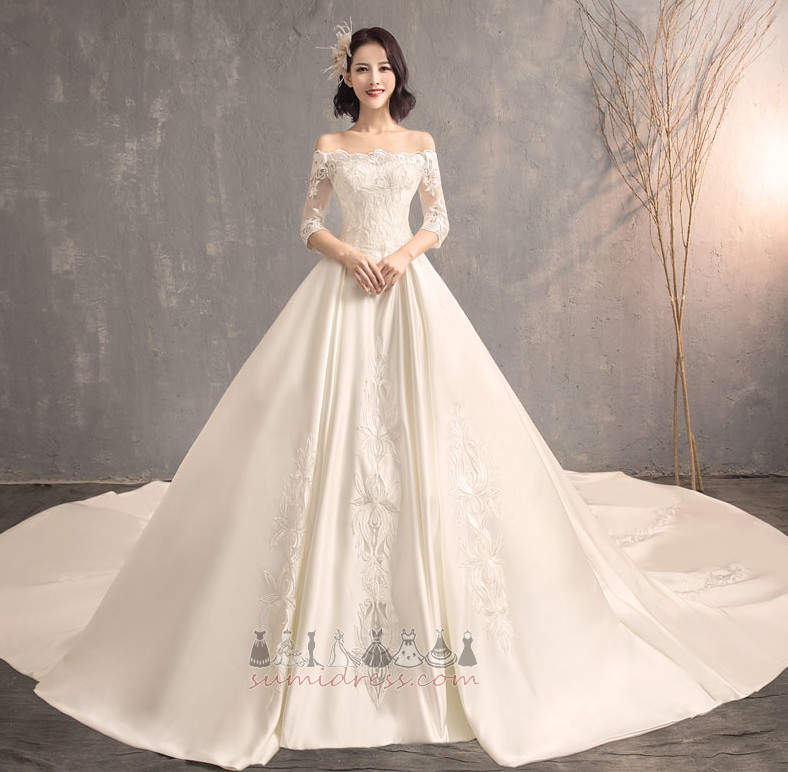 Tre fjerdedeler ermer Usynlig ermer Lang Off-the-Shoulder Formelle Bryllupskjole